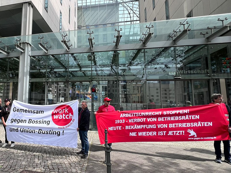 Protest vor dem Haus der Deutschen Wirtschaft in Berlin, 4. Mai 2024 | © work-watch