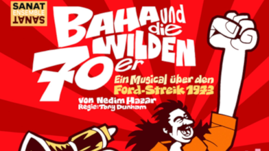 Plakatausschnitt Musical "Baha und die wilden 70er" | Zeichnung: Memo Tembelçizer | sanat-ensemble.de